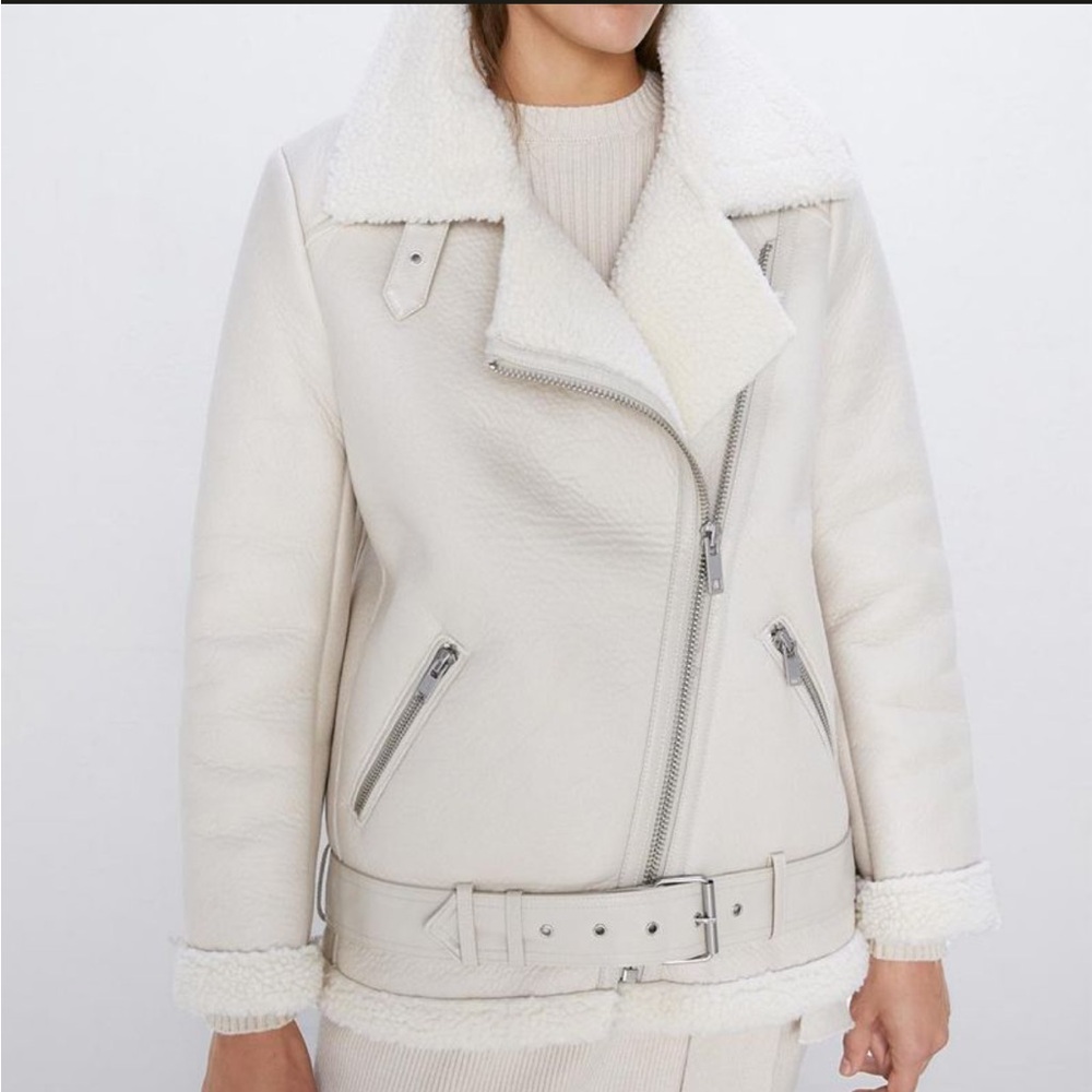Zara Off-White Shearling Jacket coat - Picture 2 of 10